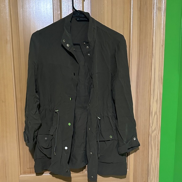 Zara Olive Green Cinch-Waist Jacket - Picture 1 of 4